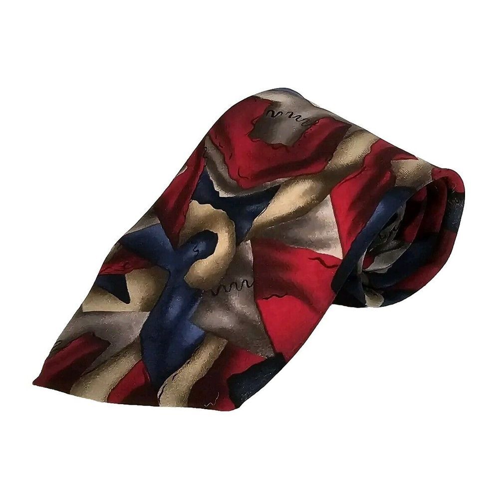 Gilda's Club Vintage Necktie Abstract Made In USA Multicolor 100% Silk 57"x4"‎